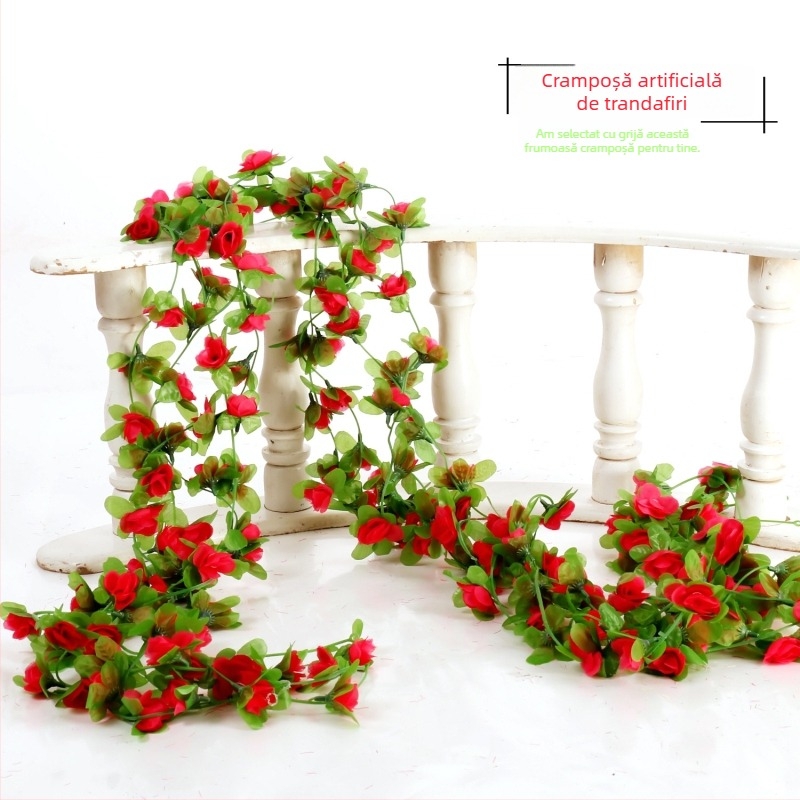 Viță artificială cu trandafiri roz, viță lungă de flori de mătase multicolore pentru decorarea conductei de aer condiționat