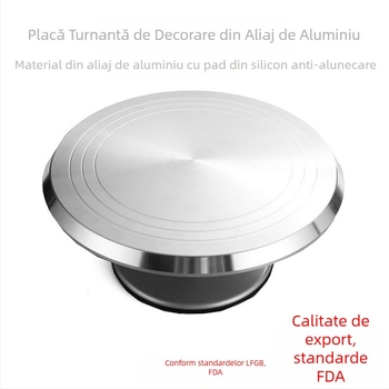 Platou rotativ pentru decorarea torturilor, 12 inch, din aliaj de aluminiu, cu bază din silicon antiderapant