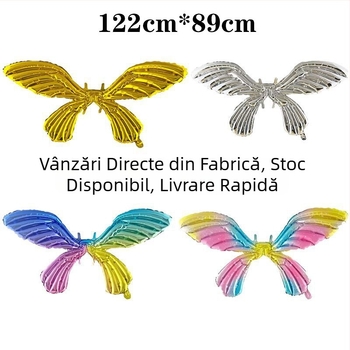 Balon cu aripi de fluture din folie de aluminiu, 122 × 89 cm, culori Macaron, pentru ședință foto