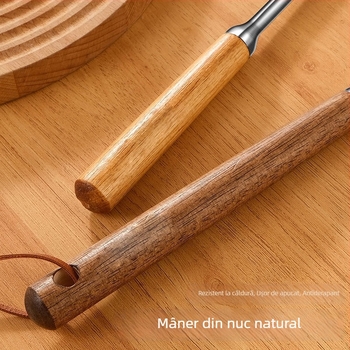 Spatulă de bucătărie din oțel inoxidabil 304, în formă de ciupercă, cap integrat, mâner din lemn solid, spatulă izolată cu cap rotund îngroșat