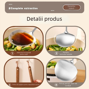 Spatulă de bucătărie din oțel inoxidabil 304, în formă de ciupercă, cap integrat, mâner din lemn solid, spatulă izolată cu cap rotund îngroșat