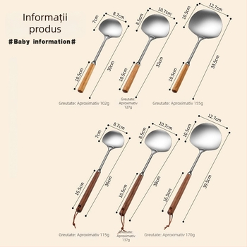 Spatulă de bucătărie din oțel inoxidabil 304, în formă de ciupercă, cap integrat, mâner din lemn solid, spatulă izolată cu cap rotund îngroșat