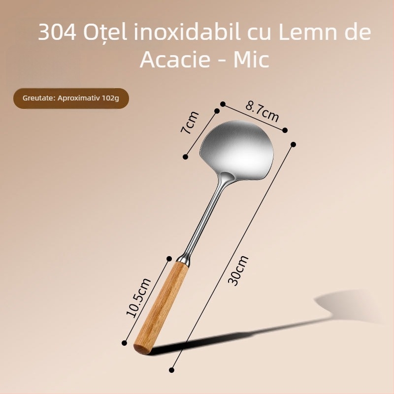 Spatulă de bucătărie din oțel inoxidabil 304, în formă de ciupercă, cap integrat, mâner din lemn solid, spatulă izolată cu cap rotund îngroșat