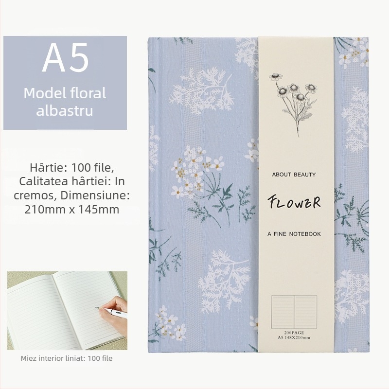 A5 caiet cu copertă din stofă – jurnal minimalist pentru elevi, cu pagini imprimate
