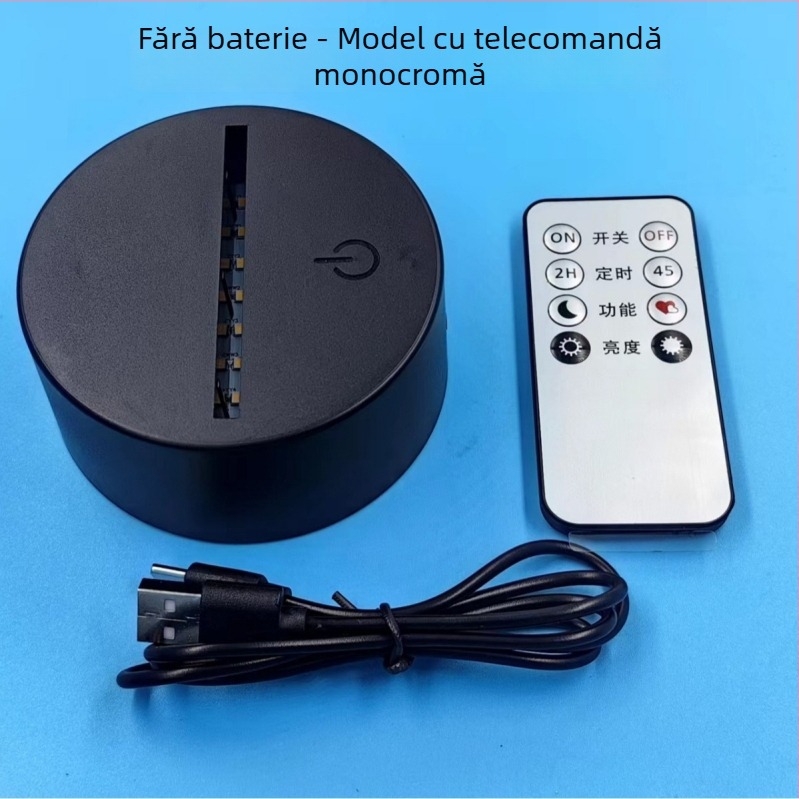 Bază lampă de noapte 3D din artă cu nisip – LED colorat, alimentare USB, atingere și telecomandă, lampă acrilică