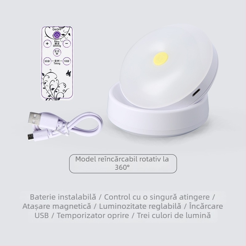 Lumină de veghe cu atingere și telecomandă – LED, lampă de noptiere/dormitor/hol și dulap, lampă de masă reîncărcabilă pentru alăptare, trei culori