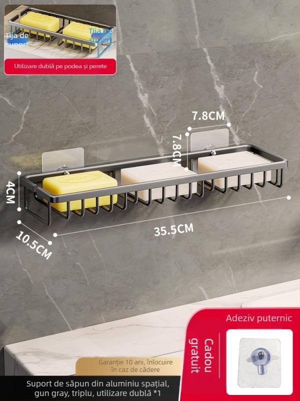 Săpunieră montată pe perete, fără găuri, cu tavă de drenaj, baie, raft de depozitare premium