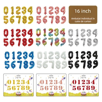 Baloane din folie 16 inch cu cifrele 0–9, ambalaj din carton, pentru aniversări ale bebelușului și decor de nuntă