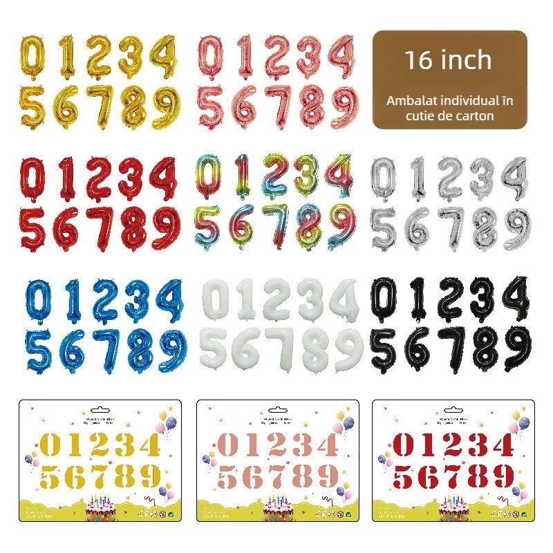 Baloane din folie 16 inch cu cifrele 0–9, ambalaj din carton, pentru aniversări ale bebelușului și decor de nuntă