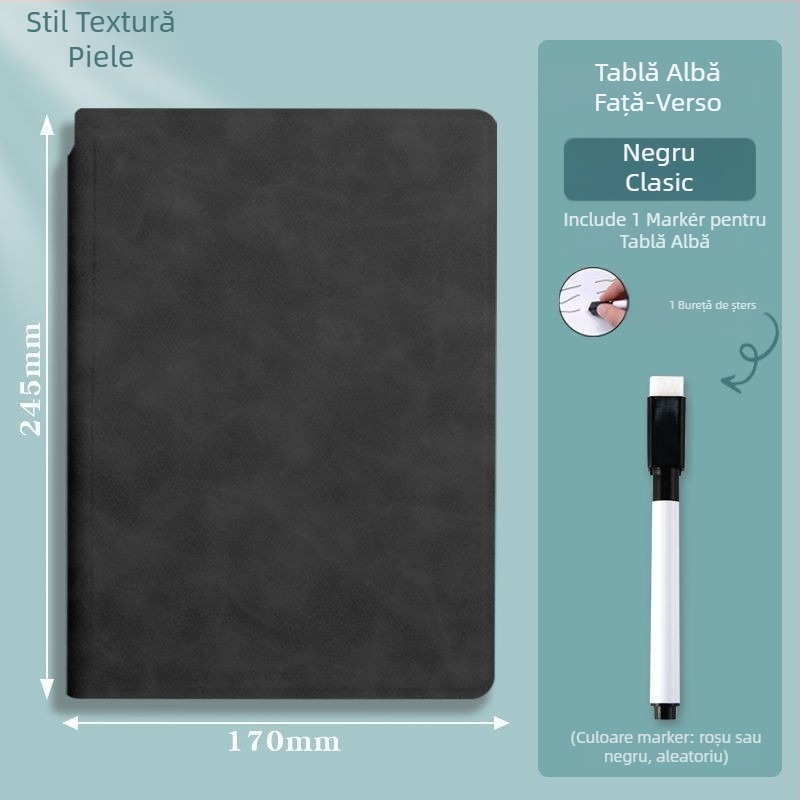 Notebook cu tablă albă portabilă, suprafață ștergătoare, pentru întâlniri și desen, format A5/A4