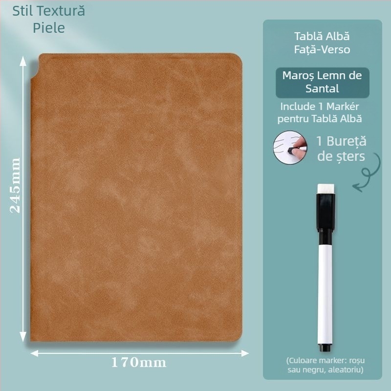 Notebook cu tablă albă portabilă, suprafață ștergătoare, pentru întâlniri și desen, format A5/A4