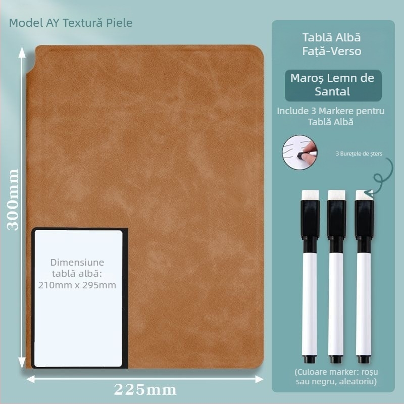 Notebook cu tablă albă portabilă, suprafață ștergătoare, pentru întâlniri și desen, format A5/A4