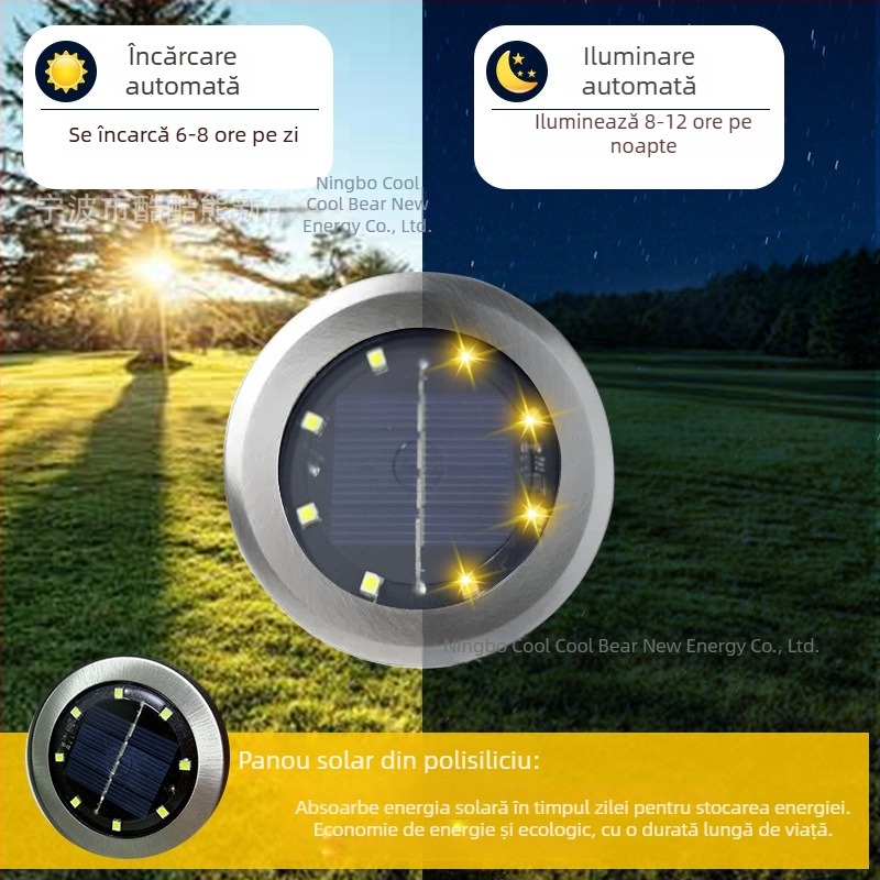 Lampă stradală cu 8 LED, panou solar, oțel inoxidabil, iluminare subterană pentru grădină, exterior, model nou pentru grădină și curte