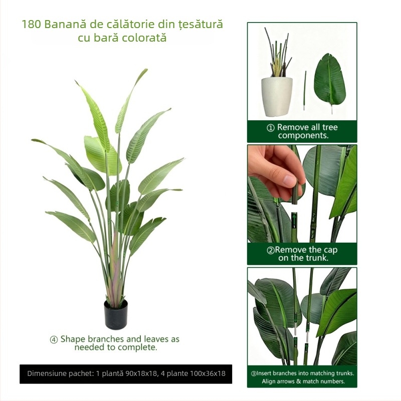 Plantă artificială bananier și pasărea paradisului, stil Nordic, arbore decorativ mare pentru sufragerie, decor pentru podea