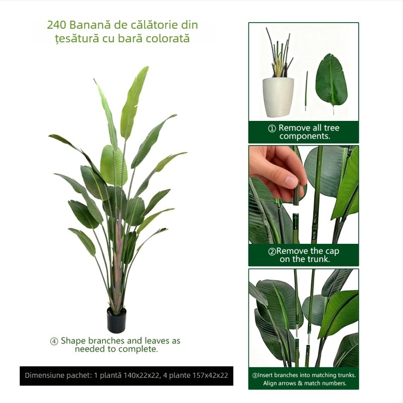Plantă artificială bananier și pasărea paradisului, stil Nordic, arbore decorativ mare pentru sufragerie, decor pentru podea
