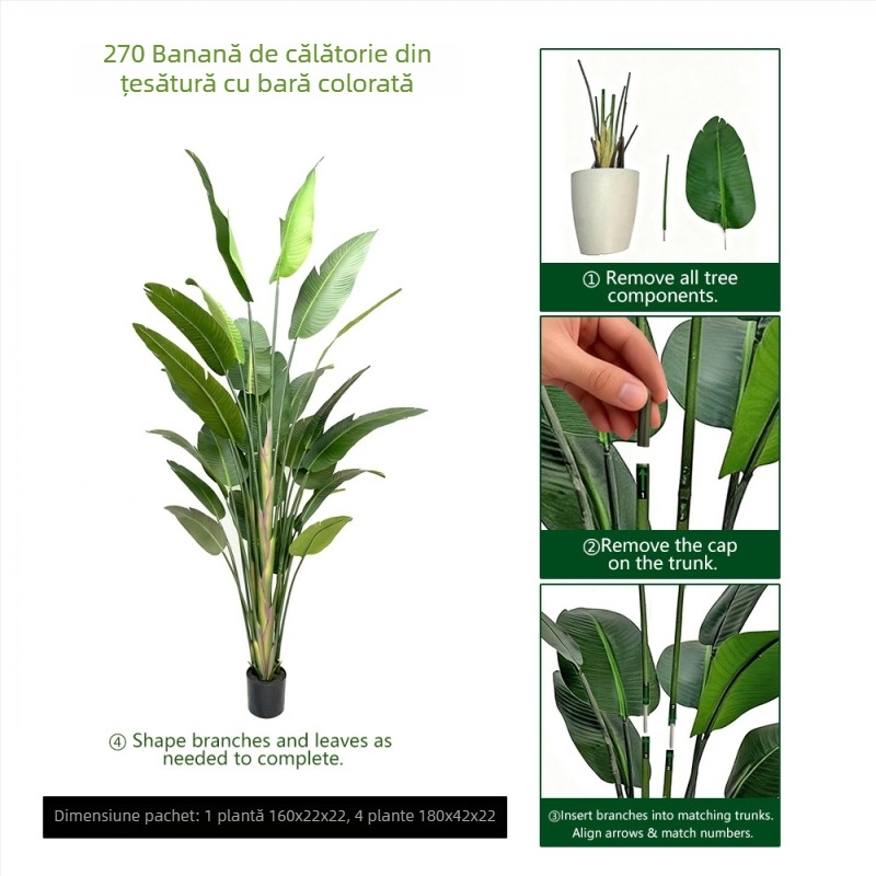 Plantă artificială bananier și pasărea paradisului, stil Nordic, arbore decorativ mare pentru sufragerie, decor pentru podea