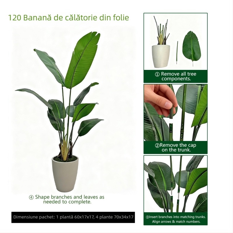 Plantă artificială bananier și pasărea paradisului, stil Nordic, arbore decorativ mare pentru sufragerie, decor pentru podea