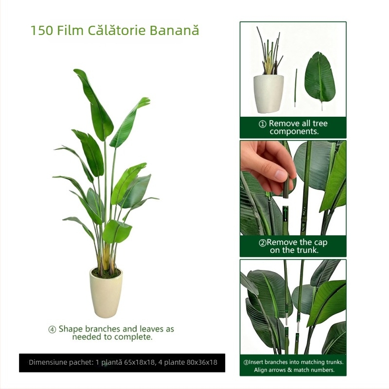Plantă artificială bananier și pasărea paradisului, stil Nordic, arbore decorativ mare pentru sufragerie, decor pentru podea