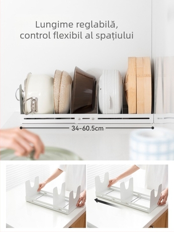 Raft extensibil pentru oale din oțel carbon, cu polițe interioare în dulap