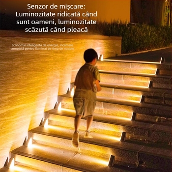 Lampa solară pentru trepte, impermeabilă, LED, iluminare laterală în curte, pornire automată la întuneric, IP65, 10W