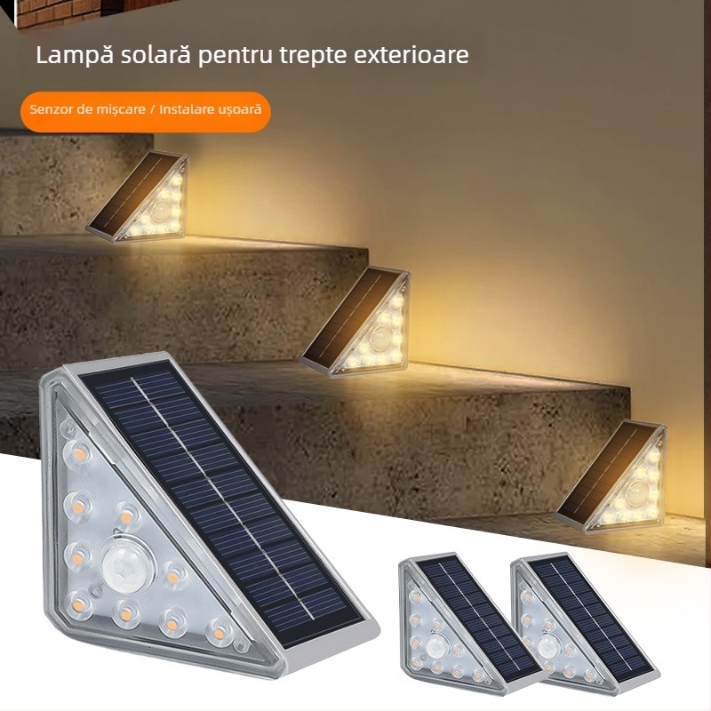 Lampa solară pentru trepte, impermeabilă, LED, iluminare laterală în curte, pornire automată la întuneric, IP65, 10W