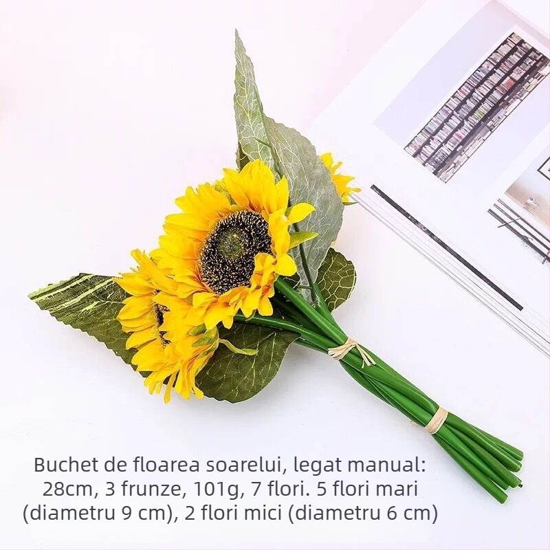 Floare artificială de floarea-soarelui din mătase, 13 capete și 7 capete, decor pentru casă