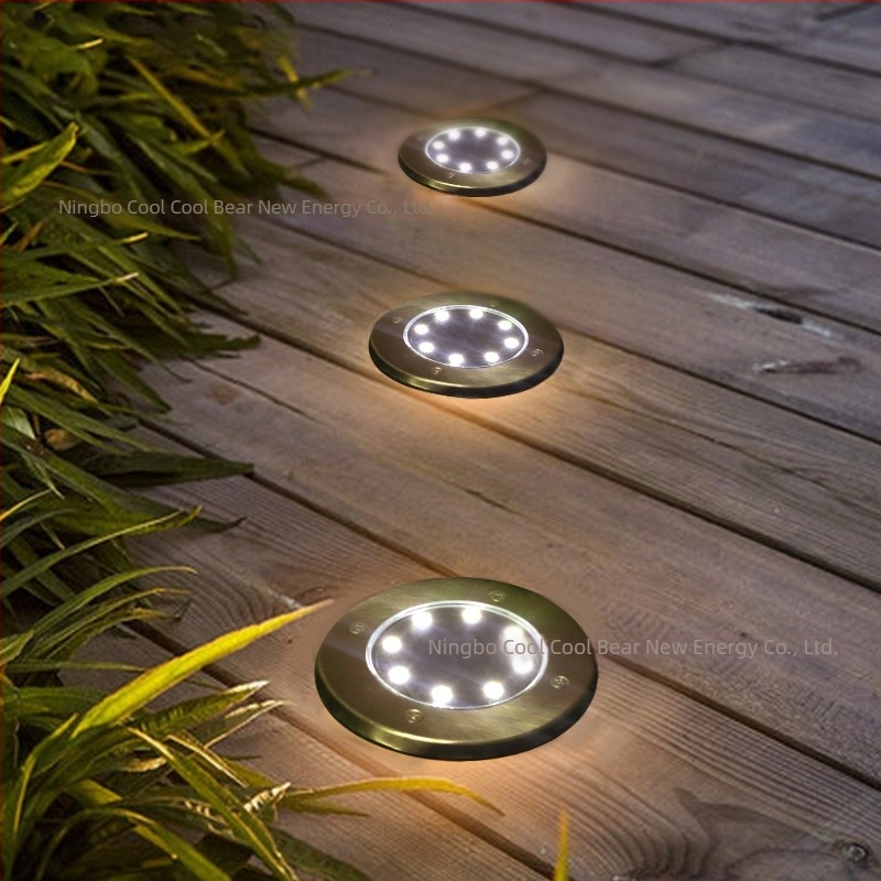 Lumină solară subterană cu 8 LED-uri, lampă de gazon din oțel inox, exterior pentru curte și grădină, rezistentă la ploi IP54