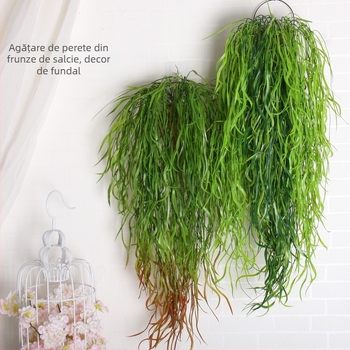 Perete cu plante artificiale, iarbă decorativă și plante florale – fundal pentru living și balcon