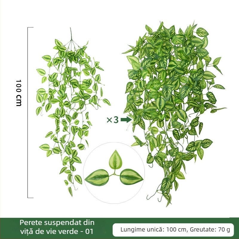 Plantă artificială pentru perete, agățată, pentru decor exterior și interior, viță într-un coș suspendat