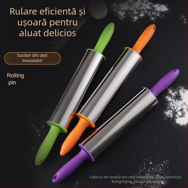 Rulou de aluat din oțel inoxidabil, cu mâner din plastic, pentru foi de colțunași
