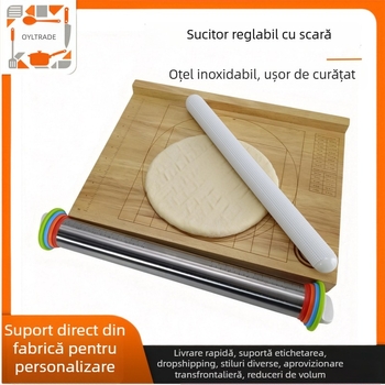 Rulă din oțel inoxidabil cu scară gradată, rolă mare reglabilă pentru bucătărie, pentru coacere și tăiței