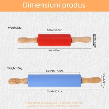 Rulou de silicon pentru aluaturi, cu mâner din lemn masiv, rotund, antiaderent, rezistent la temperaturi înalte, ustensilă pentru copt