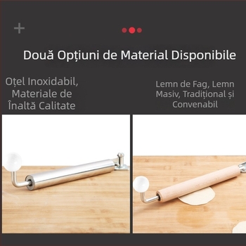 Rulou din oțel inoxidabil cu mâner din lemn pentru aluat și foi de găluște – unealtă de bucătărie