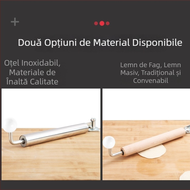 Rulou din oțel inoxidabil cu mâner din lemn pentru aluat și foi de găluște – unealtă de bucătărie
