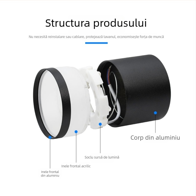 Corp LED pentru montaj pe suprafața plafonului – downlight pentru living, hol, dormitor – instalare fără găuri
