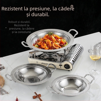 Oală din oțel inoxidabil în stil coreean cu model fulgi de zăpadă, margine lată aurie, oală pentru fructe de mare și oală de supă îngroșată cu plită cu alcool