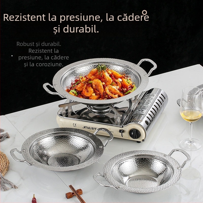 Oală din oțel inoxidabil în stil coreean cu model fulgi de zăpadă, margine lată aurie, oală pentru fructe de mare și oală de supă îngroșată cu plită cu alcool