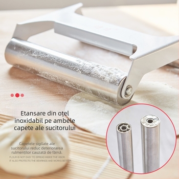 Rulou de aluat din oțel inoxidabil 304, mâner manual cu ax dublu, pentru uz casnic și profesional, unealtă integrată de întins aluat pentru dimensiuni mari și mici