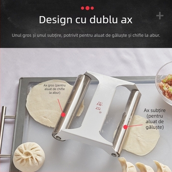 Rulou de aluat din oțel inoxidabil 304, mâner manual cu ax dublu, pentru uz casnic și profesional, unealtă integrată de întins aluat pentru dimensiuni mari și mici