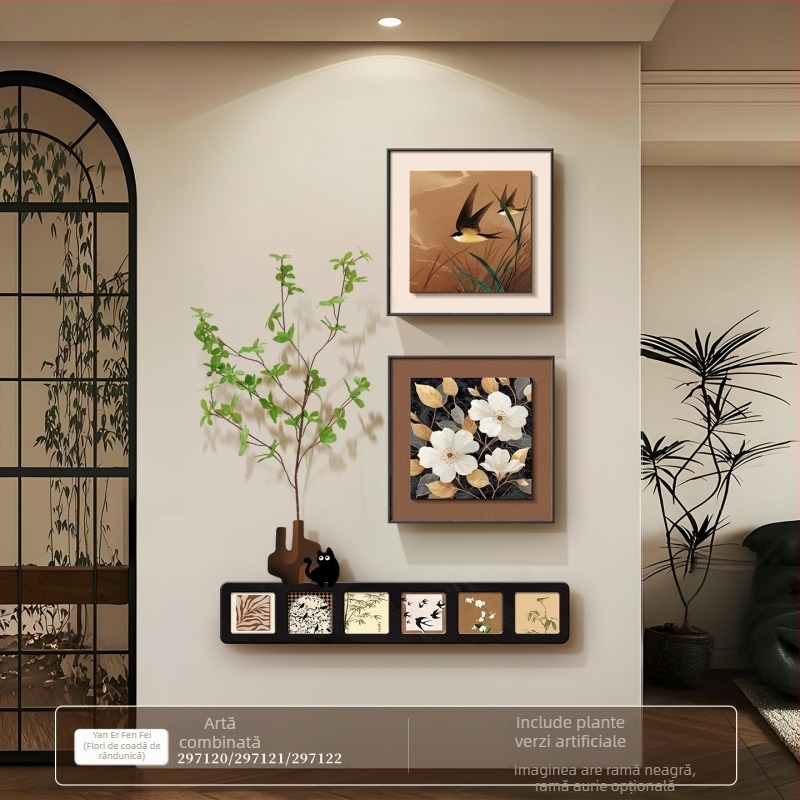 Tablou decorativ pentru hol în stil medieval — set din trei piese, fără ramă, motiv abstract cu plante