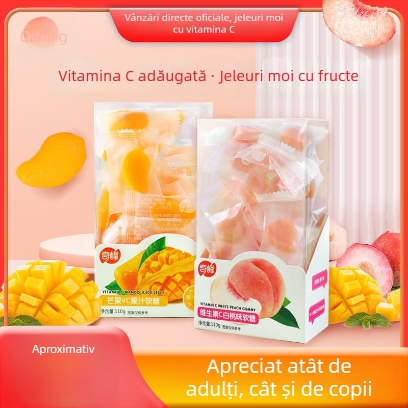 Qifeng gumă cu vitamina C: jeleuri cu mango, bomboane cu piersică albă, dulciuri din fructe pentru copii QQ bomboane