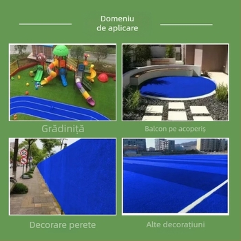 Gazon artificial albastru închis pentru grădinițe, spații de joacă și împrejmuiri de șantier – decor exterior peisaj.