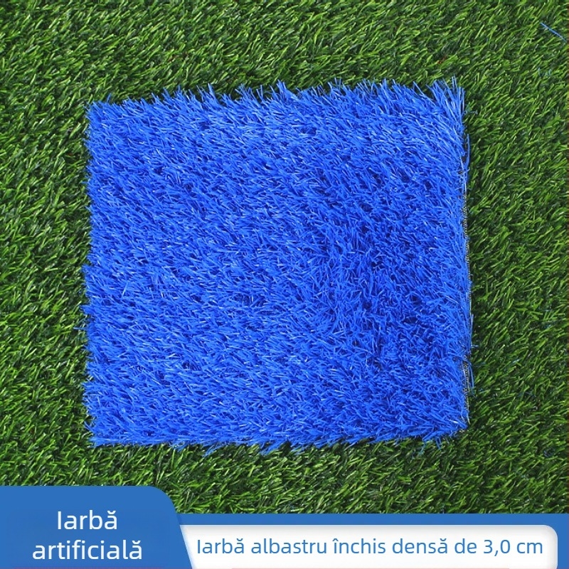 Gazon artificial albastru închis pentru grădinițe, spații de joacă și împrejmuiri de șantier – decor exterior peisaj.