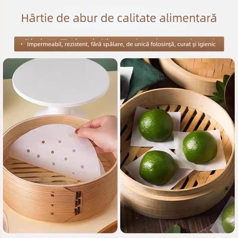48 g hârtie abur densă pentru chifle și produse umplute, antiaderentă, hârtie de abur de unică folosință, hârtie pentru abur pentru tăvi, rezistentă la ulei