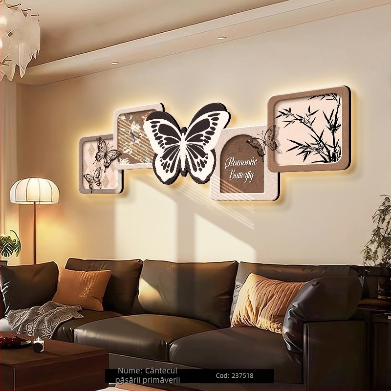 Tablou decorativ pentru sufragerie, în stil retro, cu motiv de fluture, fundal franțuzesc pentru canapea, pictură suspendată iluminată cu LED