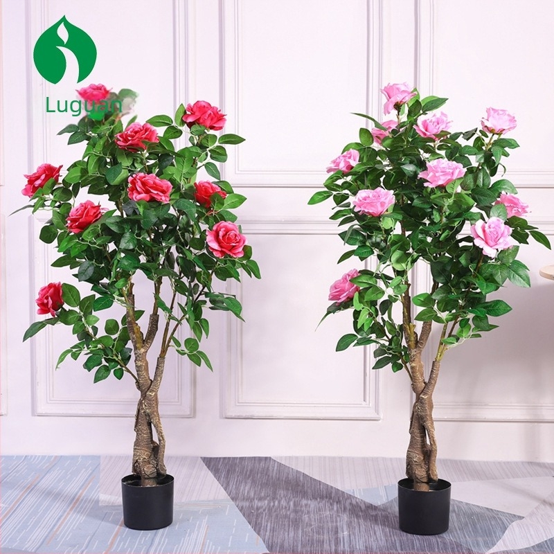 Plantă artificială de trandafir, înălțime 100–200 cm, decor interior pentru peisaj vegetal; potrivit pentru mall, hotel și sufragerie