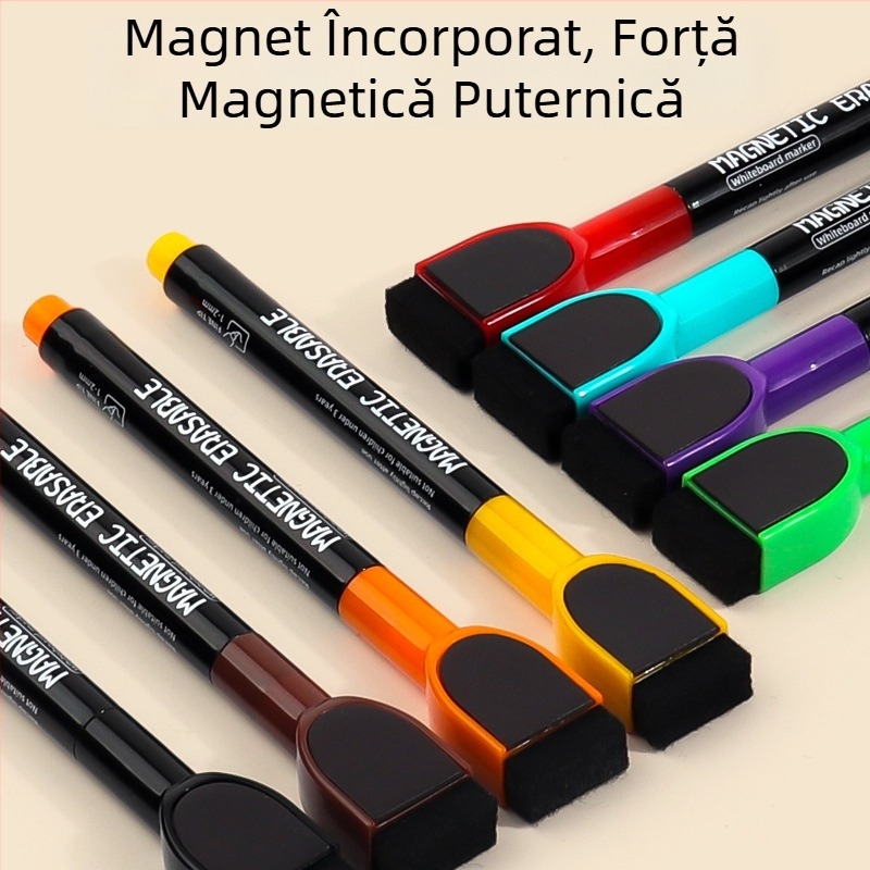 Marker magnetici pentru tablă albă cu pensulă, 12 culori ștergibile, pe bază de apă, pentru birou și clasă