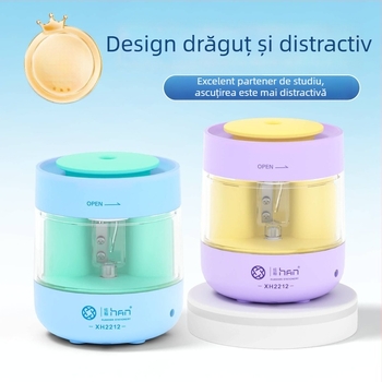 Ascuțitor electric de creioane, cu alimentare duală, 3-în-1, agendă încorporată și suport pentru pix, reîncărcabil, pentru elevi