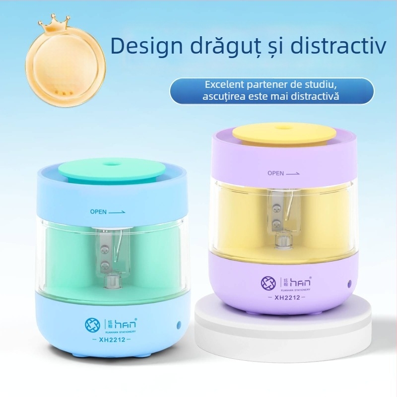Ascuțitor electric de creioane, cu alimentare duală, 3-în-1, agendă încorporată și suport pentru pix, reîncărcabil, pentru elevi