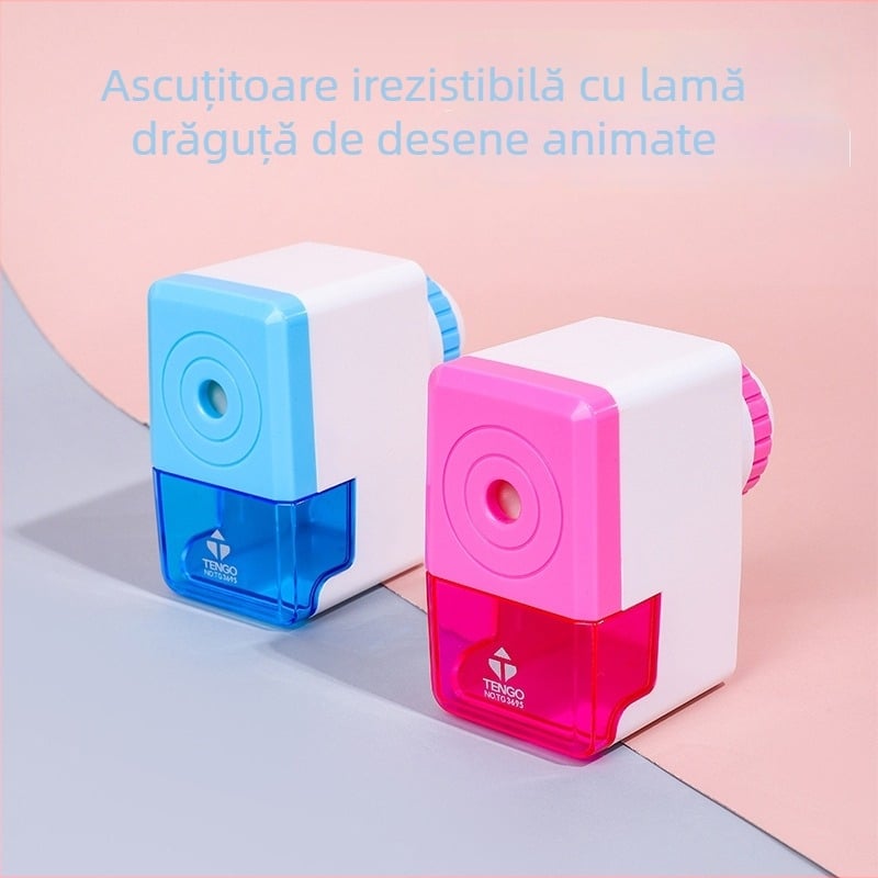 Ascuțitor de creioane cubic, manevrare manuală, cu design desen animat, pentru elevi și copii